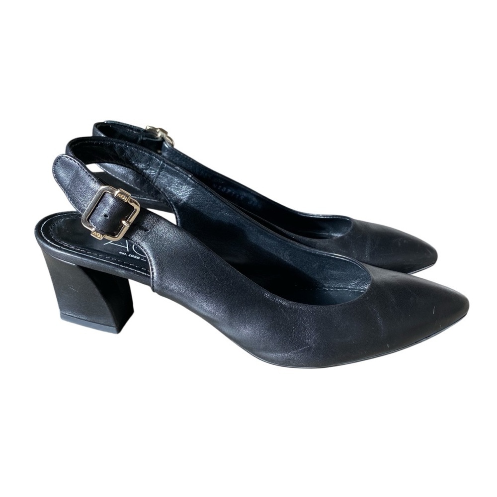 AGL Black Leather Dahlia Slingback Pump Shoes Size 38.5 / US 8.5